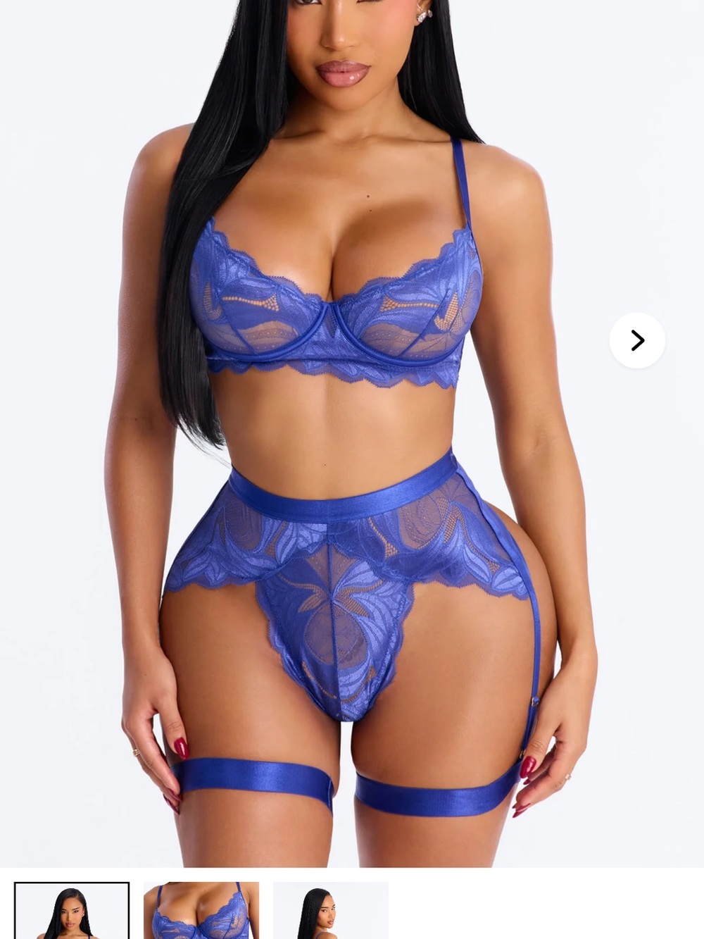Fashion Nova Sapphire Blue Lace Bra & Garter Set